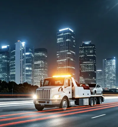Flatbed tow truck loading a sedan in Cleveland